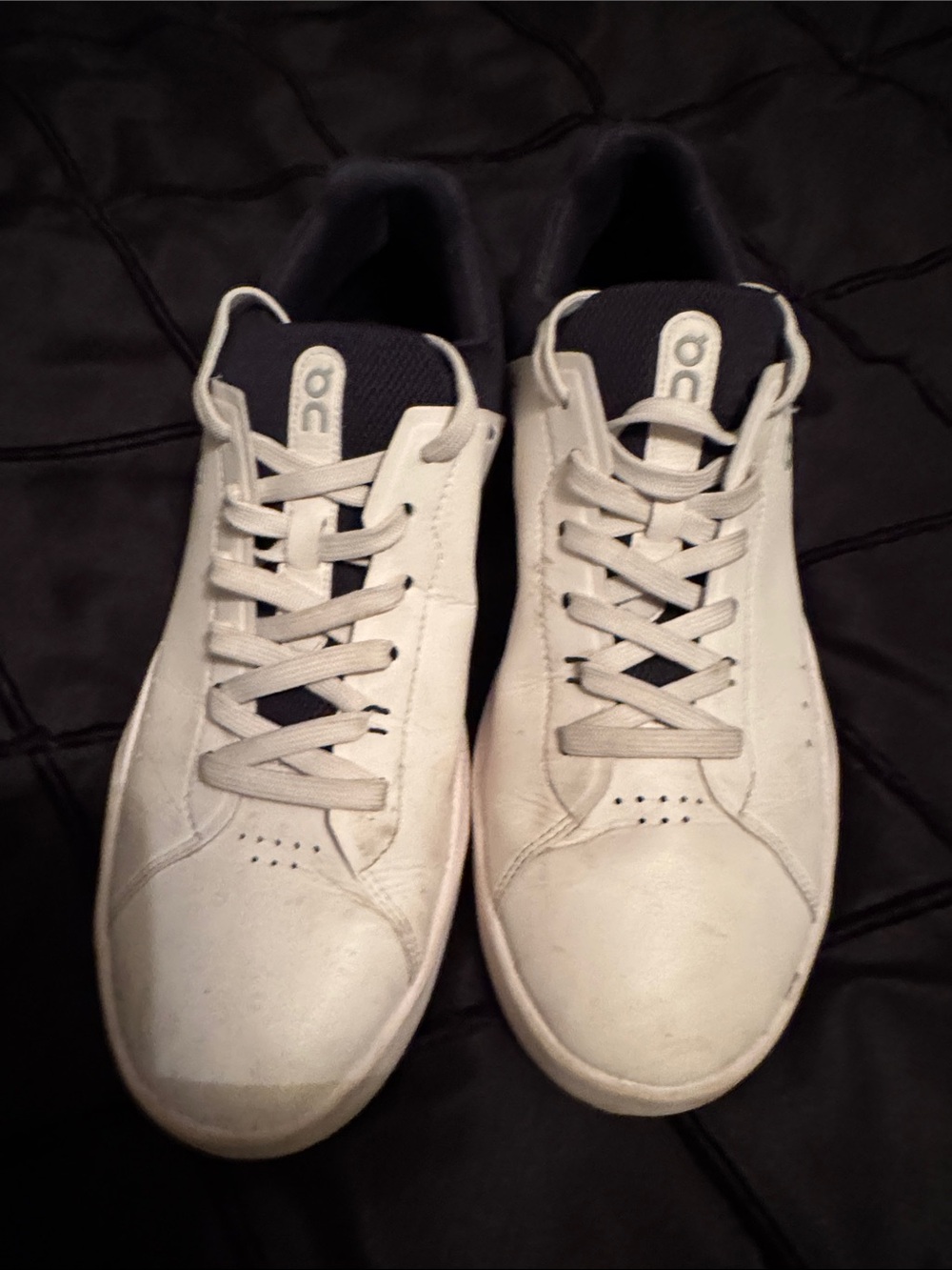 On Running White Sneakers with Black Tongue and Collar